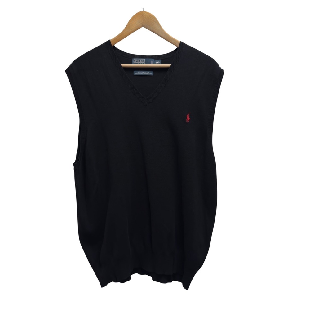 Polo Ralph Lauren Men's Size XXL Black Sweater Vest Pima Cotton Pony V-Neck euc